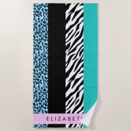 Toalla De Playa Leopard Print, Zebra Print, Blue, Your Name