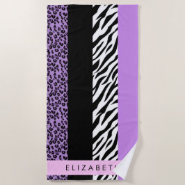 Toalla De Playa Leopard Print, Zebra Print, Purple, Tu Nombre