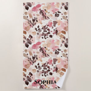 Toalla De Playa Leopardo marrón crema rosa