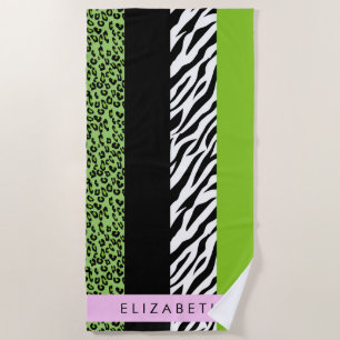 Toalla De Playa Leopardo Print, Zebra Print, Green, Your Name