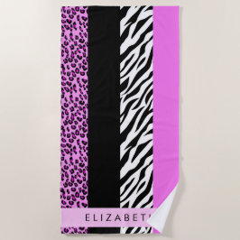 Toalla De Playa Leopardo Print, Zebra Print, Pink, Your Name