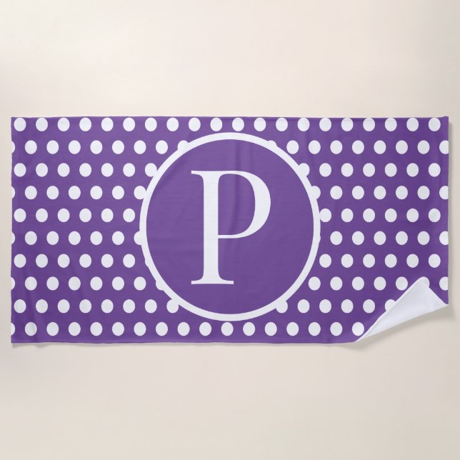 Toalla De Playa Letra inicial del personalizado Polka Dot (Anverso)