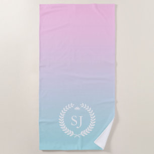 Toalla De Playa Leyenda de laurel blanco sobre rosa suave a azul o