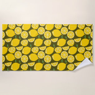 Toalla De Playa Limones Amarillos y Patrón Verde Oliva: Citrus Mod