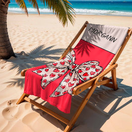 Toalla De Playa Lindo lazo de corazón coqueto rojo y rubor 