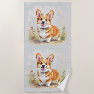 Toalla De Playa Lindo perro Corgi Galés de Pembroke rojo