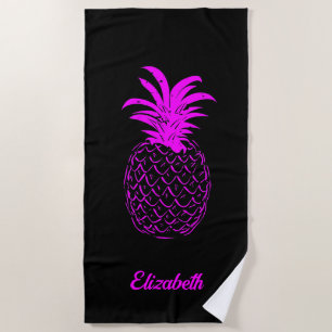 Toalla De Playa Lindo Piña Rosa y Negro Femenino - Personalizado