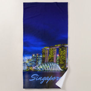 Toalla De Playa Línea aérea de la ciudad de Singapur de noche