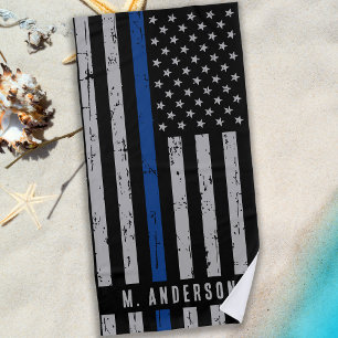 Toalla De Playa Línea Azul delgada - Oficial de policía - Perro de