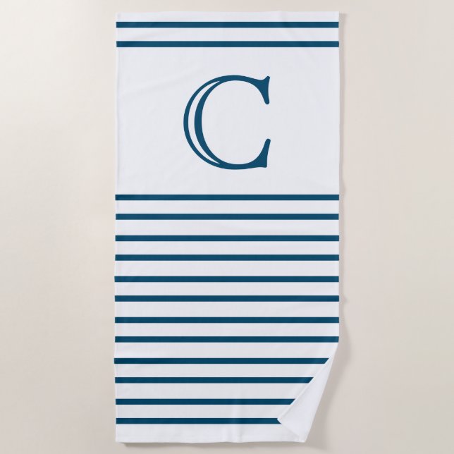 Toalla De Playa Línea azul oceánica personalizada y simple (Anverso)