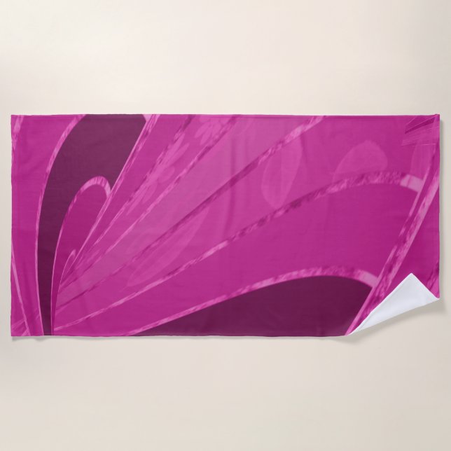 Toalla De Playa Líneas curvadas de seda abstractas en rosa (Anverso)