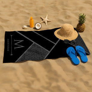 Toalla De Playa Líneas curvadas geométricas onduladas de color neg