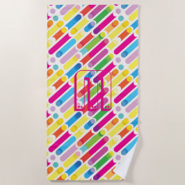 Toalla De Playa Líneas diagonales de arco iris monogramo Arte pop