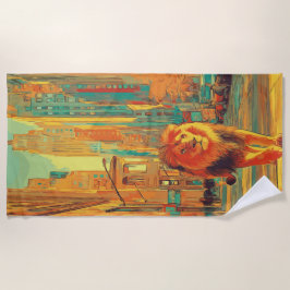 Toalla De Playa Lion Walking Through City Street Art