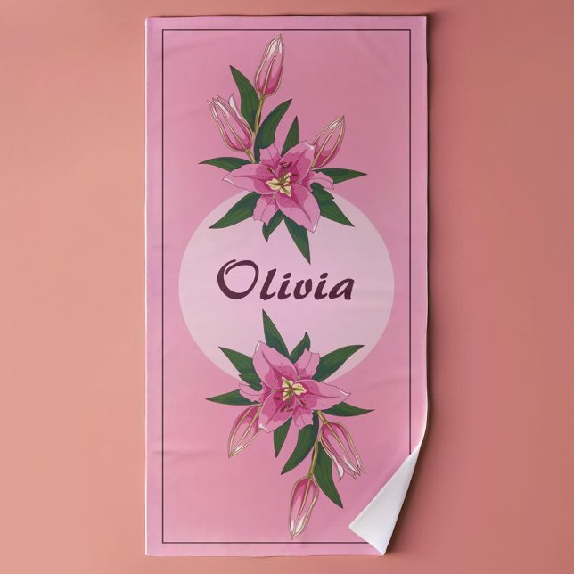 Toalla De Playa Lirio de Blooming Rosa (Pink Blooming Lily Beach Towel)