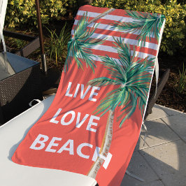 Toalla De Playa Live Love Beach Tropical Palm Trees Coral Stripes