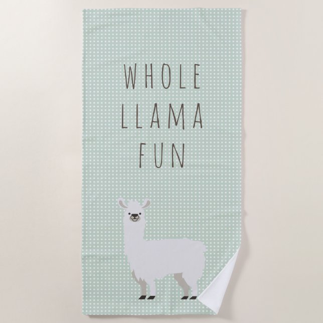 Toalla De Playa Llama linda del lunar verde y blanco (Anverso)