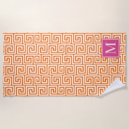 Toalla De Playa Llave Griega Monograma Preppy – Naranja y Rosa Fuc