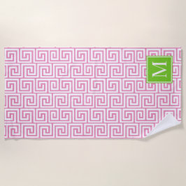 Toalla De Playa Llave Griega Monograma Preppy – Rosa y Verde Lima