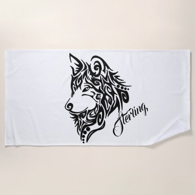 Toalla De Playa Lobo tribal personalizado (Anverso)
