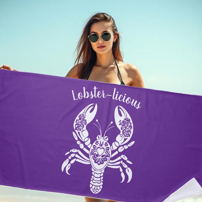 Toalla De Playa Lobster-Fisherman Core-Hawaiian-Tropical-Purple (Lobster-Fisherman Core-Hawaiian-Tropical-Summer-Beach Towel-Purple)