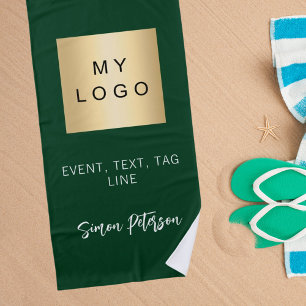 Toalla De Playa Logo de negocios de firma de nombre verde esmerald