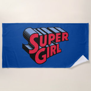 Toalla De Playa Logotipo de nombre apilado de superchica roja y az
