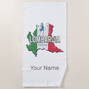 Toalla De Playa Lombardía Italia Retro Región Mapa de recuerdos de