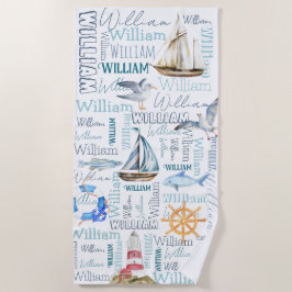 Toalla De Playa Los chicos personalizados llaman vela náutica