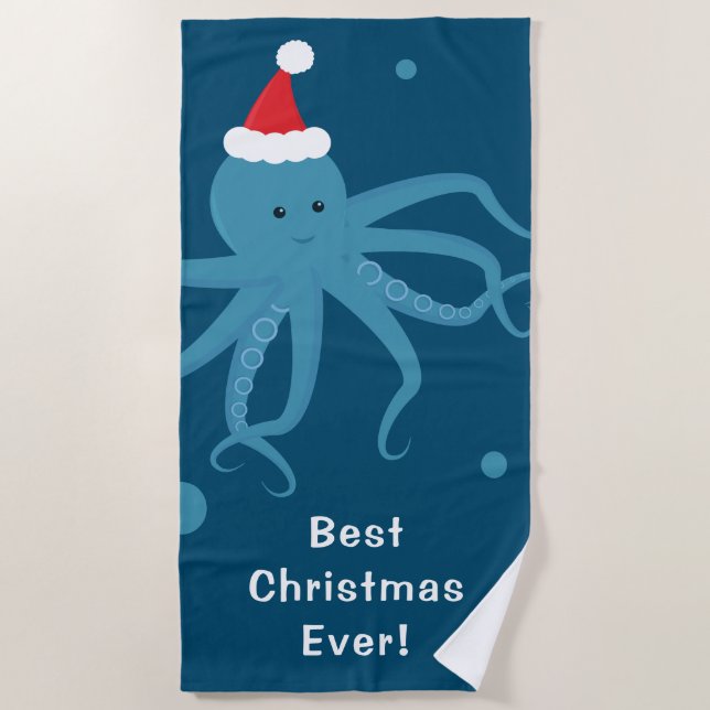 Toalla De Playa Los mejores Navidades Octopus Santa Blue (Anverso)