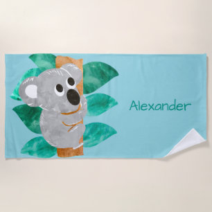 Toalla De Playa Los niños del oso de koala de la acuarela