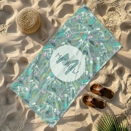 Toalla De Playa Los niños recortan el patrón de fósiles de dinosau