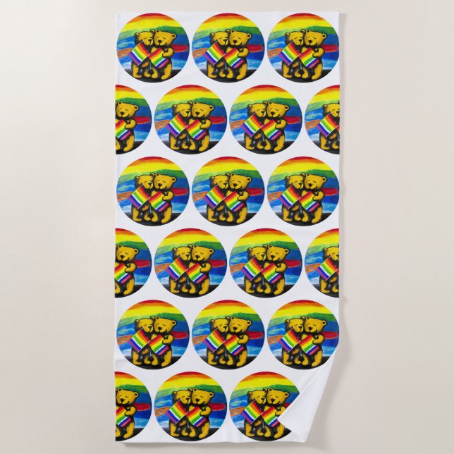 Toalla De Playa Los osos aman a la pareja LGBT bandera arcoiris (Anverso)