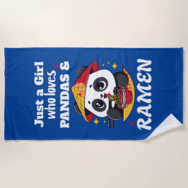 Toalla De Playa Love Pandas and Ramen (texto blanco)