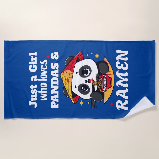 Toalla De Playa Love Pandas and Ramen (texto blanco) (Anverso)