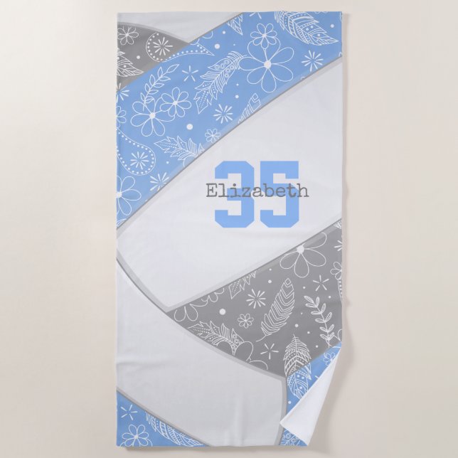 Toalla De Playa lt blue boho floral doodles voleibol (Anverso)