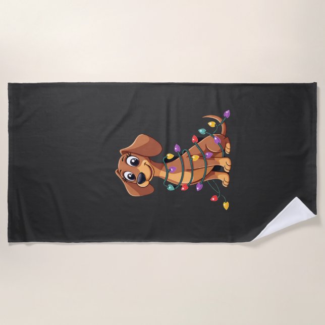 Toalla De Playa Luces de Dachshund de Navidad (2) (Anverso)