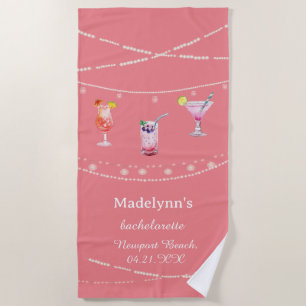 Toalla De Playa Luces de fiesta rosadas personalizadas para desped