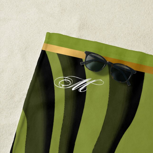 Toalla De Playa Lujo suave Oro Verde Oro 3D Ola de cebra (In situ)