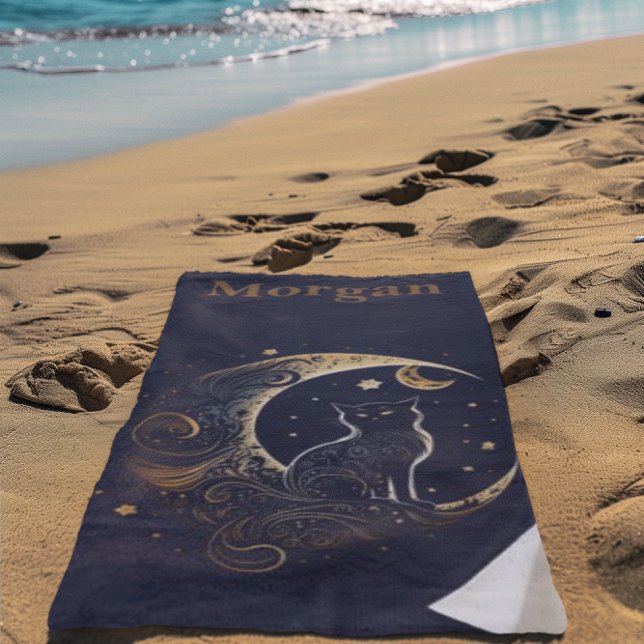 Toalla De Playa Luna de gato místico - Regalo Celestial personaliz (Subido por el creador)