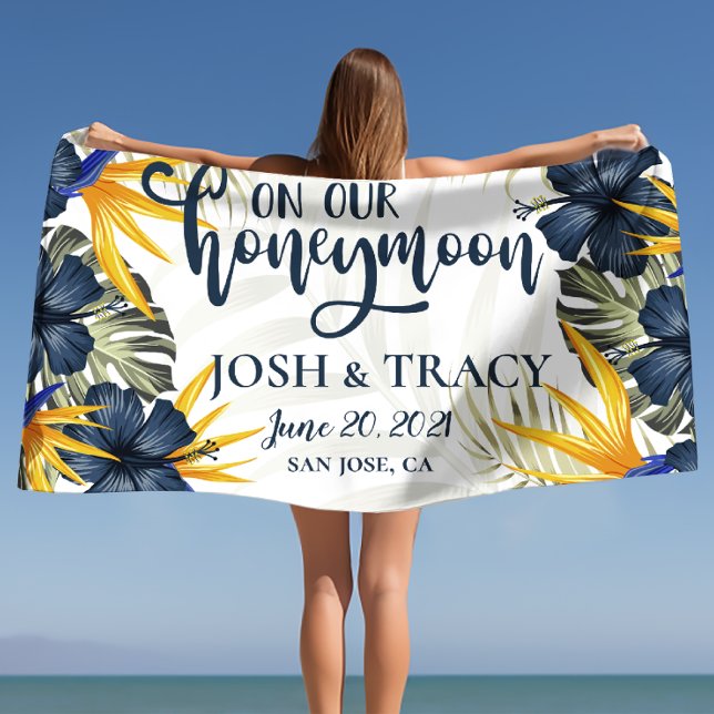 Toalla De Playa Luna de Miel Personalizada Tropical Chic (Chic Tropical Personalized Wedding Honeymoon Beach Towel)