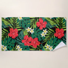Toalla De Playa Luna Hibiscus Garden Hawaiian - Rojo y Negro