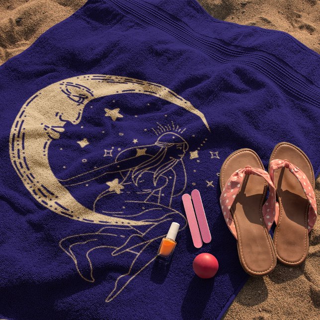 Toalla De Playa Luna y estrellas de mujeres celestes, boho, oro el (Subido por el creador)