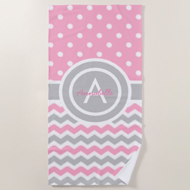 Toalla De Playa Lunar gris rosado Chevron (Anverso)