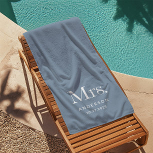 Toalla De Playa Luxe Elegance Dusty Blue   Sra. y Boda Date
