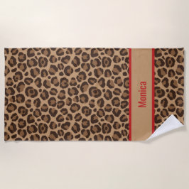 Toalla De Playa Luxury Red with Leopard Print