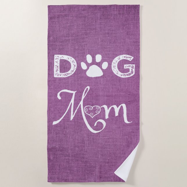 Toalla de playa Magenta Burlap Dog Mom (Anverso)