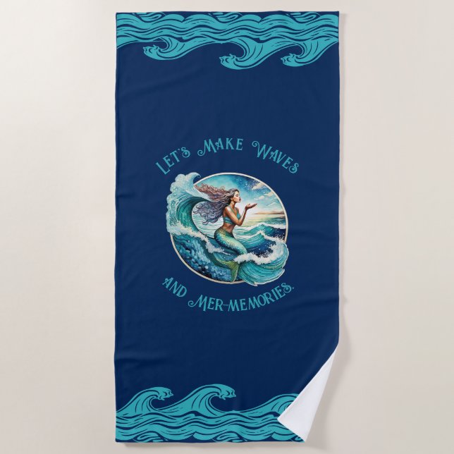Toalla De Playa Magia de Sirena: Sumérgete en Olas de Recuerdos (Anverso)