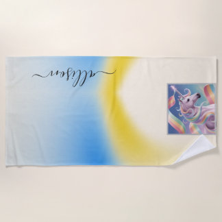 Toalla De Playa Magical Rainbow Unicorn name Personalized 