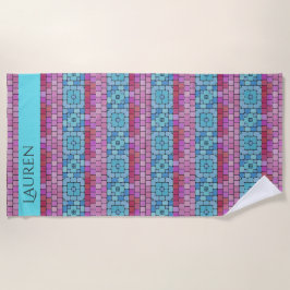 Toalla De Playa Magnífico Mosaico Tile Aspecto - Rosa y Aqua Perso